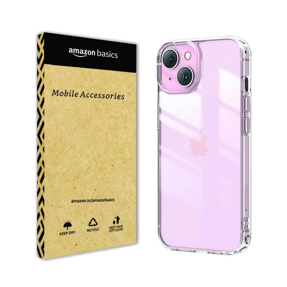 amazon basics for iPhone 15 Back Case Cover | Ultra Hybrid Transparent Camera and Drop Protection Back Case Cover for iPhone 15 - (Polycarbonate|Clear)