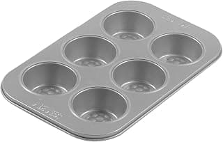 Meyer Bakemaster Carbon Steel Non Stick 6 Cup Muffin Pan | Cup Cake Mold | Cupcake Tray | Moulds for Baking | Nonstick Pan | Round Tray | Nonstick Bakeware, Grey