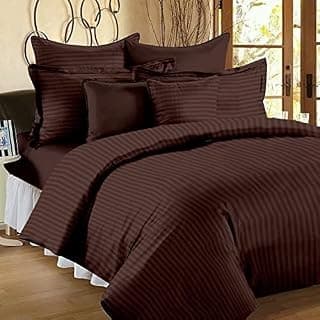 Premium 210 Tc Plain Satin Stripes Flat Bedsheet For Double Bed King Size Cotton With Two Pillow Covers For Home Hotels Guest House (Size 90 * 100 In),Brown