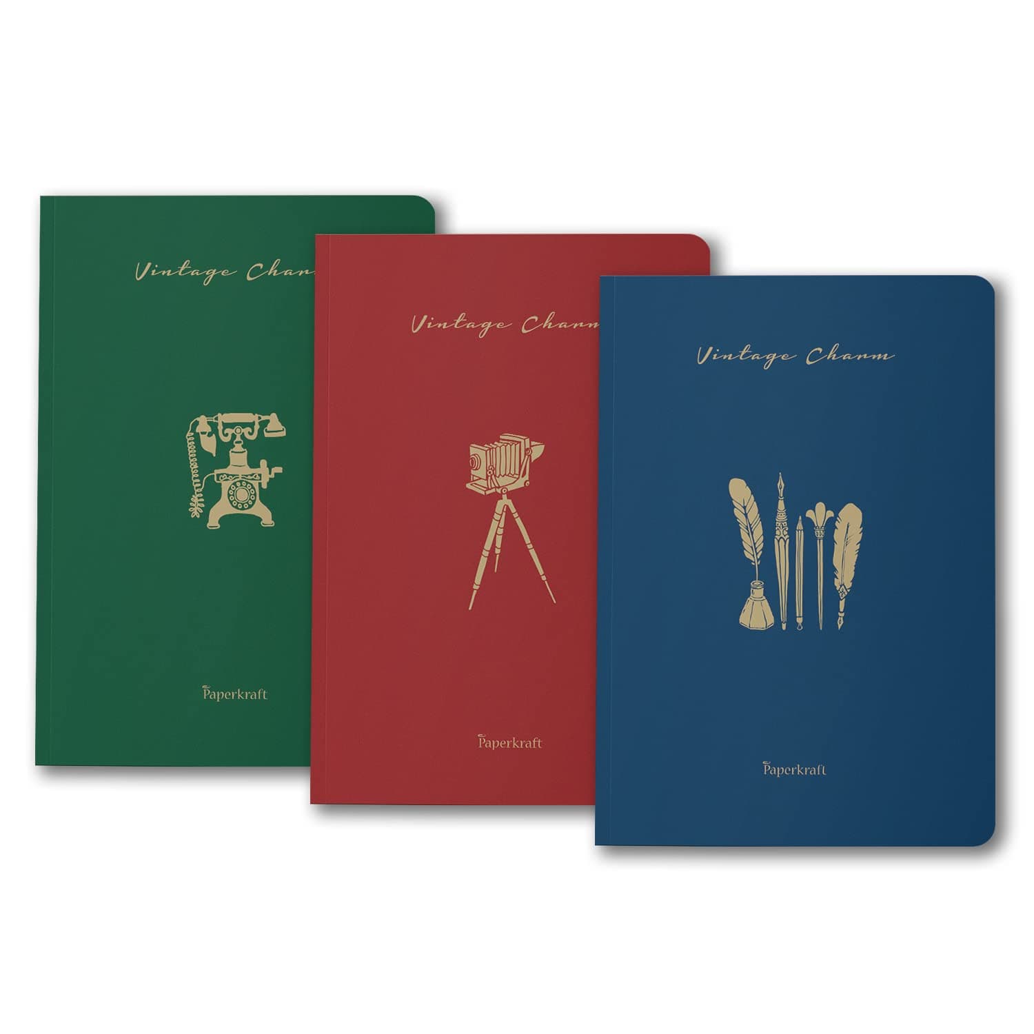Paperkraft Vintage Series - Color Kraft with Vintage Items theme : 210 mm x 148 mm,176 Pages, Unruled, Sewn & Perfect Bound, Pack of 3