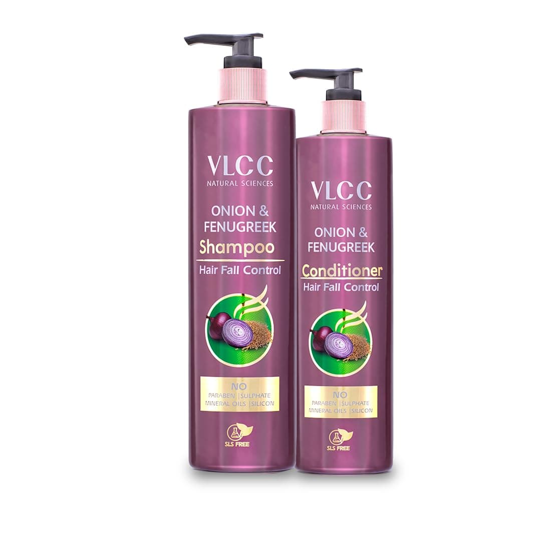 VLCC Onion & Fenugreek Shampoo for Hair Fall Control (300ml) & VLCC Onion & Fenugreek Conditioner (200ml) | Helps Boost Hair Growth & Strengthen Hair Follicles | With Onion, Fenugreek, and Black Seed