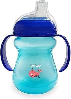 LuvLap Moby Little Spout Sipper for Infant/Toddler & Kids, 240ml, Anti-Spill Sippy Cup with Soft Silicone Spout BPA Free, 1 Year+ (Blue)