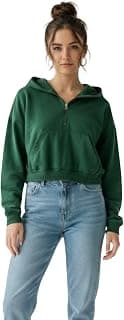 UNIfringe Hoodies for Women Half Zip Up Cropped Sweatshirts Jackets Casual Comfy Gym Tops Fall Outfits Fashion Solid Long Hooded Neck Hoodie Zipper Crop Jacket for Women's