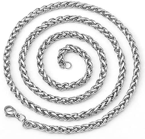 MEENAZ Fashion Jewellery Pure Stainless Steel Long Spiga platinum Silver Necklace hip hop Rice Neck Chains Chain for Men stylish Boys Women girls Boyfriend Gents