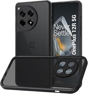 TheGiftKart Hybrid Shockproof Back Cover Case for OnePlus 12R 5G | Hard Back Cover Case for OnePlus 12R 5G (PC & TPU, Translucent Smoke Matte Back, Black Sides)