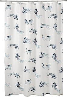 Ikea TSSP Shower Curtain White Blue fish180x200cm