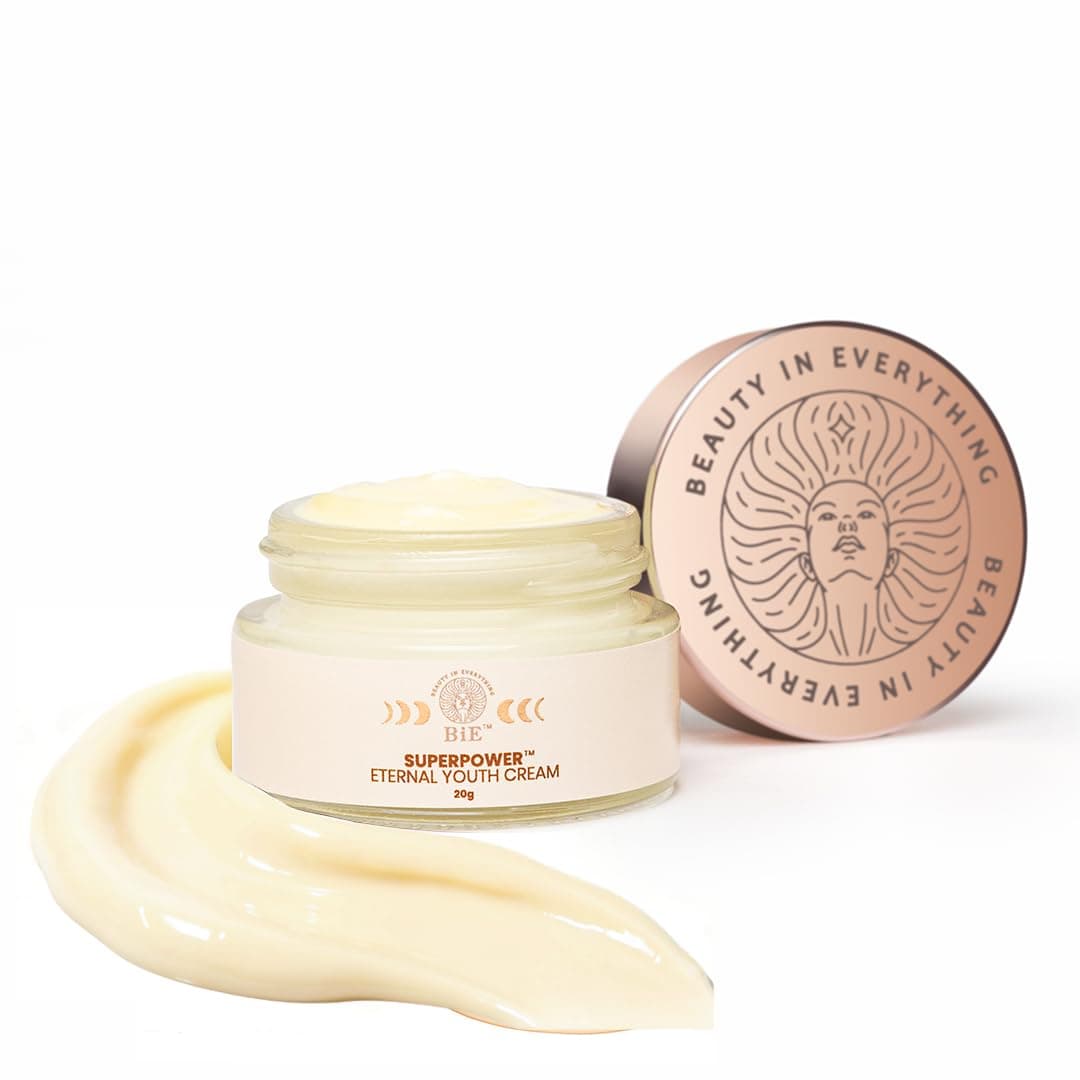 BiE Superpower - Eternal Youth Cream | Anti-Aging Cream with Squalane, Almond Oil & Ginseng Stem Cells | Reduces Wrinkles & Fine Lines | Unisex | For All Skin Types | 20gm