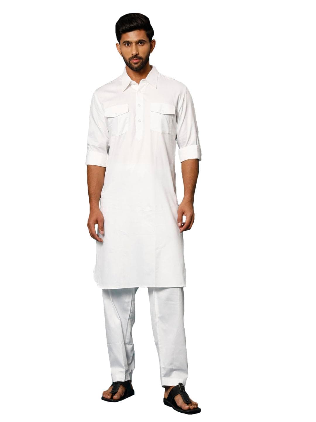 VASTRAMAY Traditional Pathani Khan Suit Set for Men in Soft Cotton Fabric – Ethnic Wear with Salwar Patiala Pyjama – Relaxed Fit Outfit for Eid & Holi | Independence Day