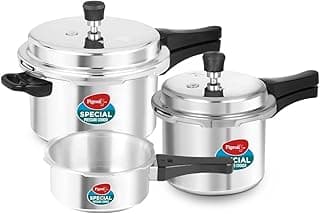 Pigeon By Stovekraft Special Aluminium Pressure Cooker Combo with Outer Lid Gas Stove Compatible 2, 3, 5 Litre Capacity for Healthy Cooking (Silver)