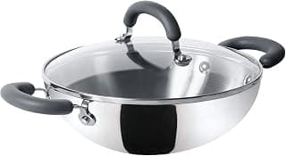 Meyer Trivantage Nickel Free Stainless Steel Triply Kadai | Steel Kadhai with Lid | Small Stainless Steel Kadhai | Kadhai for deep Fry, Gas and Induction Compatible, 20cm, Silver