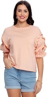 Zink London Women's Pink Solid T-Shirt Top