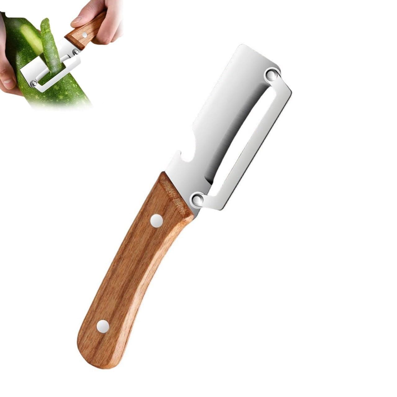 SVShoperzone Vegetable Peeler with Lid, Stainless Steel Blade, Wooden Handle, Rust Resistant, for Fruit and Potato