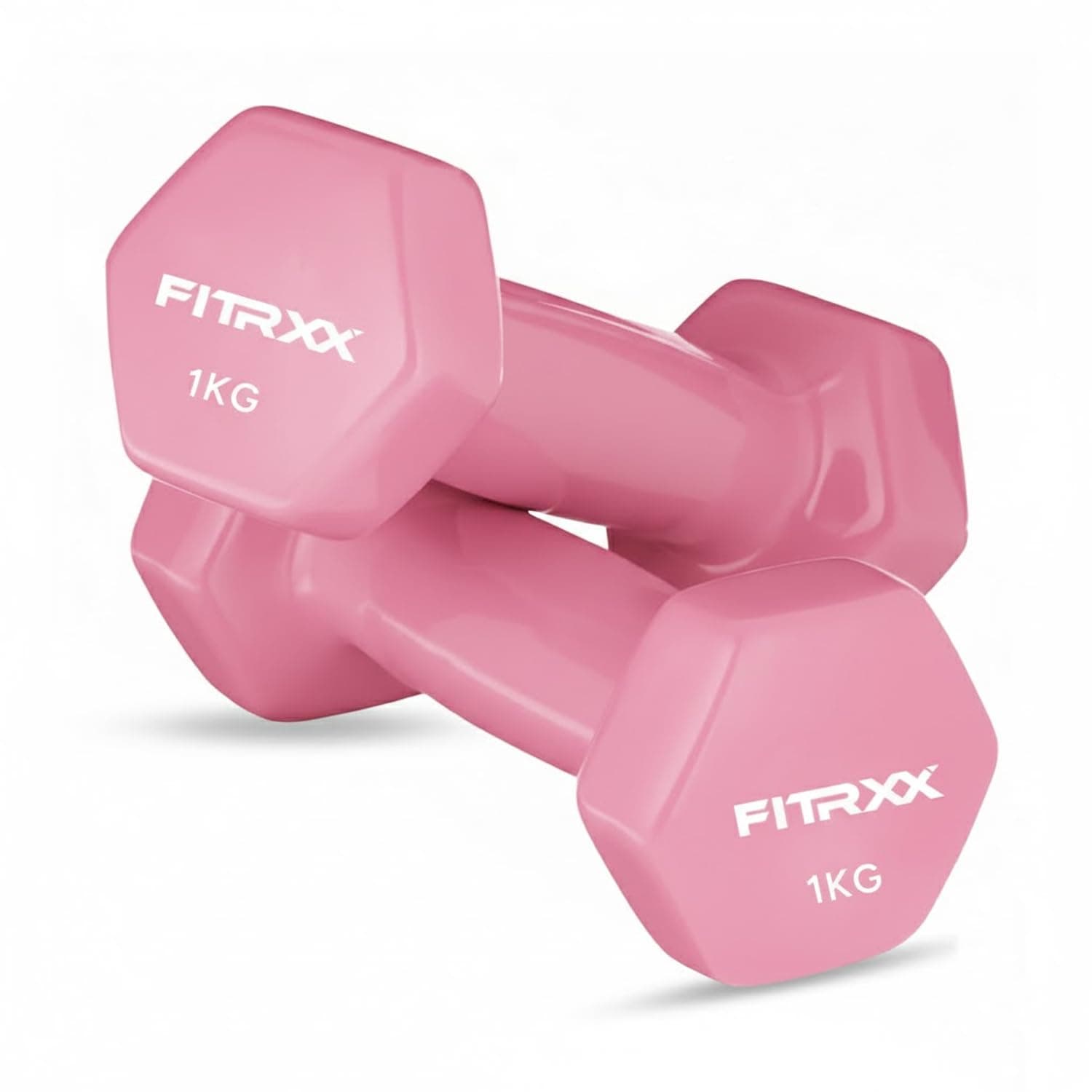 FITRXX Vinyl Dumbbells 1 Kg | Men And Women | Non-Slippery Dumbbell For Home And Gym | Full Body Workout | (Set Of 2), Pink