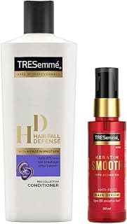 Tresemme Keratin Smooth Anti-Frizz Hair Serum 50ml with Argan Oil & TRESemme Hair Fall Defence Conditioner 190 ml