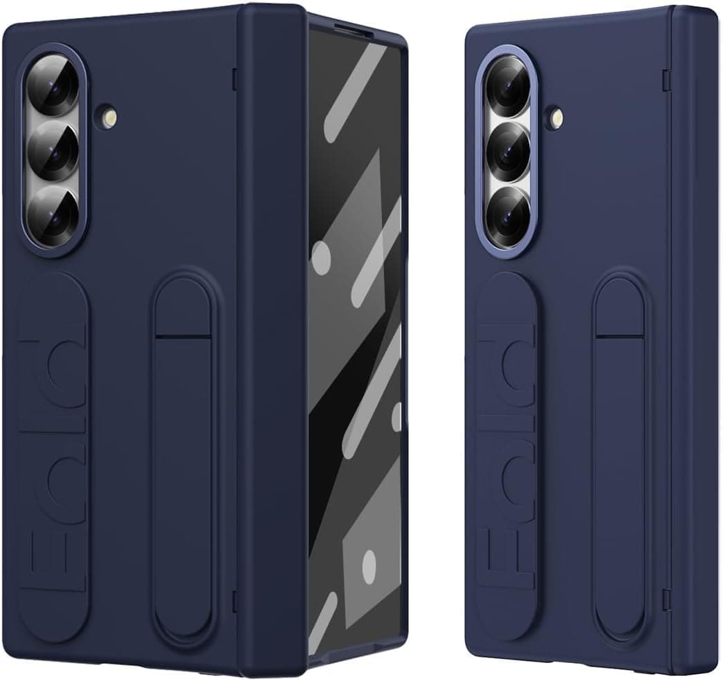amazon basics 360° Full Protection Case for Samsung Galaxy Z Fold 7 – Built-in Screen Protector, Hinge Guard, Silicon Grip Strap & Kickstand - Blue