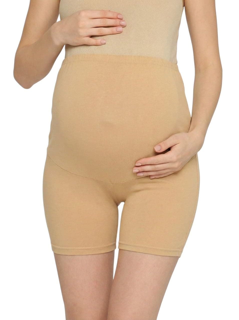 Evamomies Women's High Waist & Mid-Thigh Cotton Lycra Maternity Shorts|Pregnancy Panty|Maternity Panties Over The Belly for The Pre & Post Pregnancy
