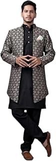 Amzira Men's Woven Printed Cotton Jacuqard Kurta Pajama Jacket with Long Sleeve Hip Length and Pull On Closure Type Jacket