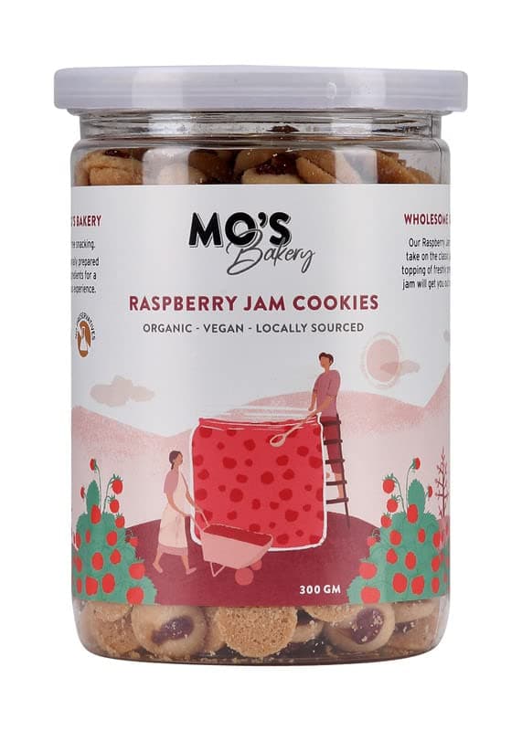 Mo's Raspberry Jam Cookies, 300G | Mini Cookies | Clean Snack with Richness of Raspberry | Vegan | 100% Natural & Preservatives Free