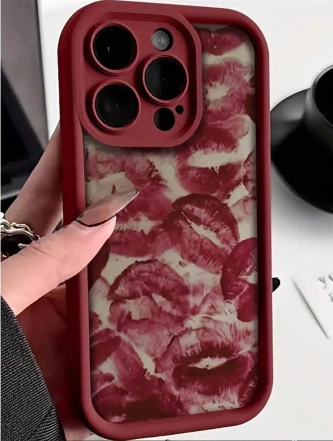 Case Creation Silicone Romantic Lips Print Stylish Phone Case, Lipstick Kiss Protective Aesthetic Back Cover Trendy Accessories, Valentine's Day Gift for Girlfriend (iPhone 16 Pro), Red