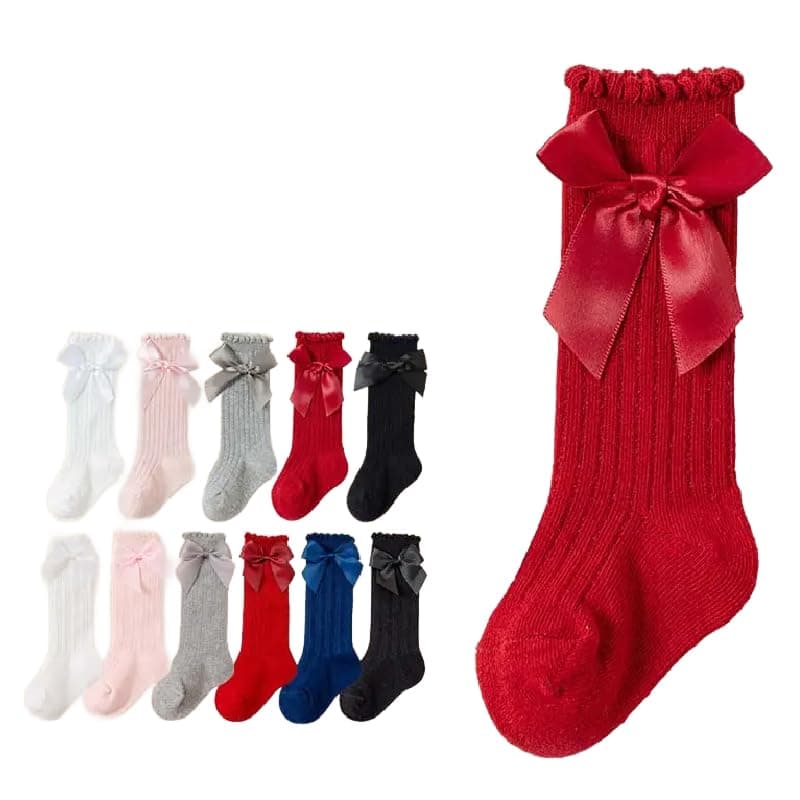 THE DDS STORE Baby Girls Knee High Socks Bow Tube Ruffled Knit Cotton Long Stockings for Infants