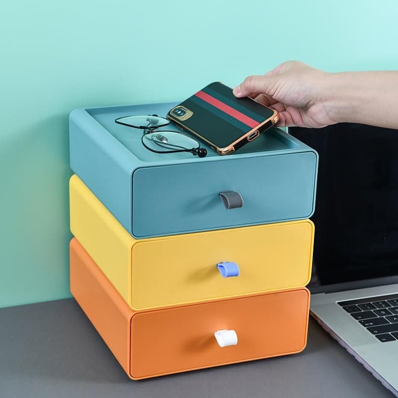 Eono Colourful Storage Box Drawer - Multipurpose Desktop Stackable Organizer For Stationery And Office Supplies (3)