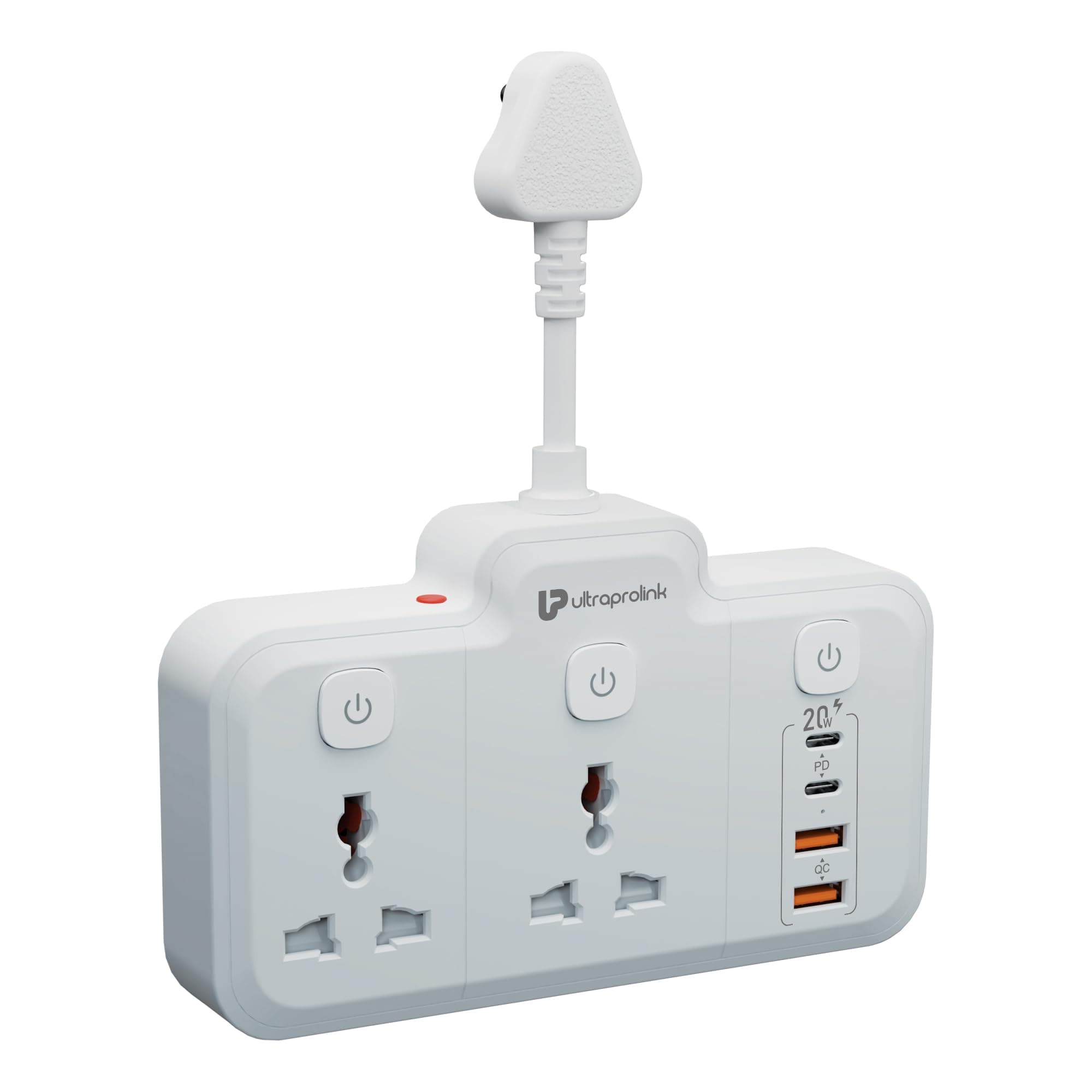 UltraProlink 6 in 1 Surge Extension Board |Device Safety with ISI Approved Heavy Duty Cable-25cm6 Ports-2 Fast Charge Type-C(PD 20W),2 USB-A Ports & 2 AC Sockets|3 Power Switches|Made in India|UM1272