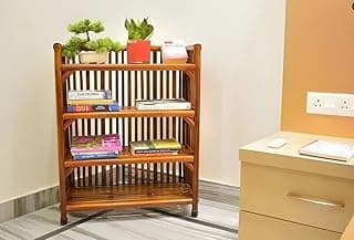 CANE CRAFTS Wooden Shelf Bamboo 4-Tier Kitchen Organizer Shoes & Slippers Rack Books Shelves Planter Stand