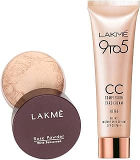 LAKMÉ Rose Loose Face Powder with Sunscreen For All Skin Types, Matte Finish, Soft Pink, 40 g & 9 to 5 CC Cream Mini, 01 - Beige, L 9 g