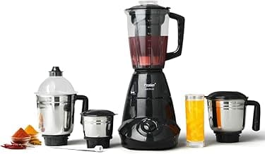 Prestige Iris 750 Watt Mixer Grinder with 4 Jars (3 Stainless Steel + 1 Juicer) | Super Efficient SS Blades | Black | 2Y Warranty | ISI Certified