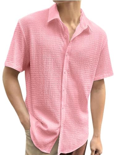 Pinkmint Popcorn Shirt for Men Soild Slim Fit Sleeve Spread Collar Trendy Men Shirt Summer Wear Goa Wear Olive
