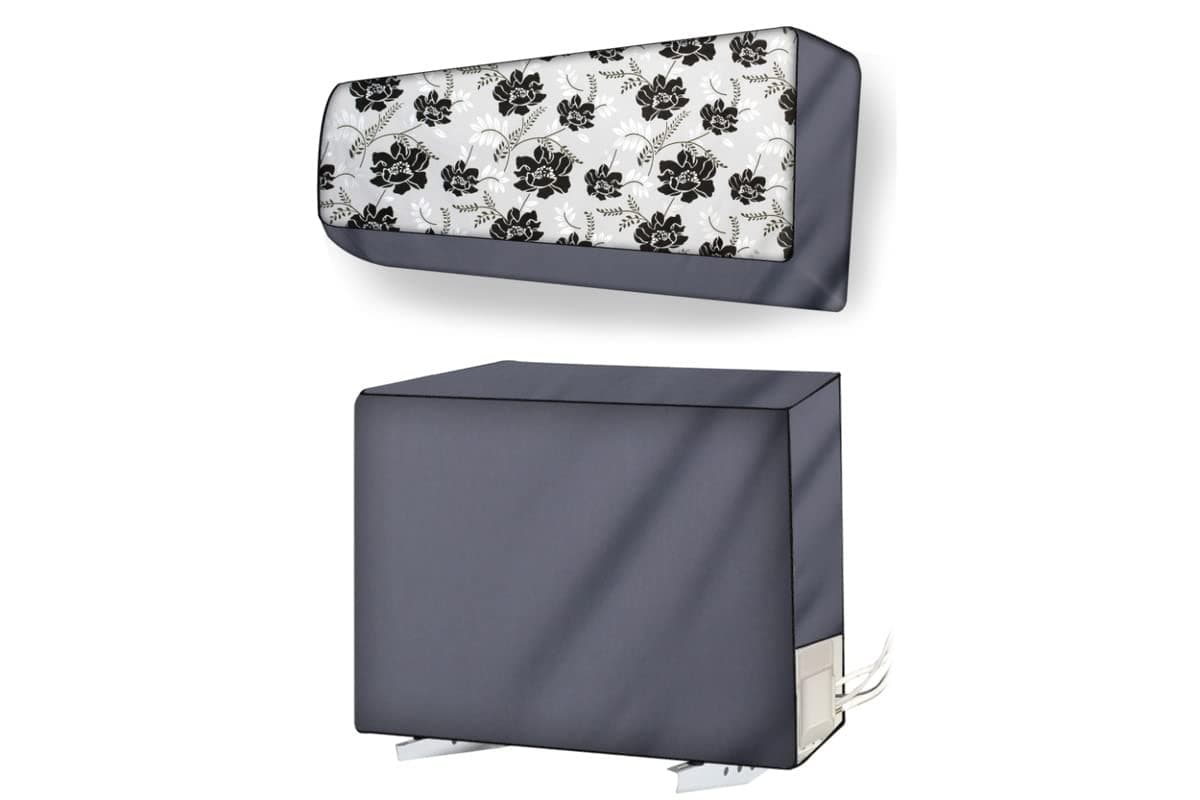 Stylista split ac cover set of indoor and outdoor unit Compatible for 1.5 Ton VOLTAS 185V ZAZQ Floral Pattern Grey