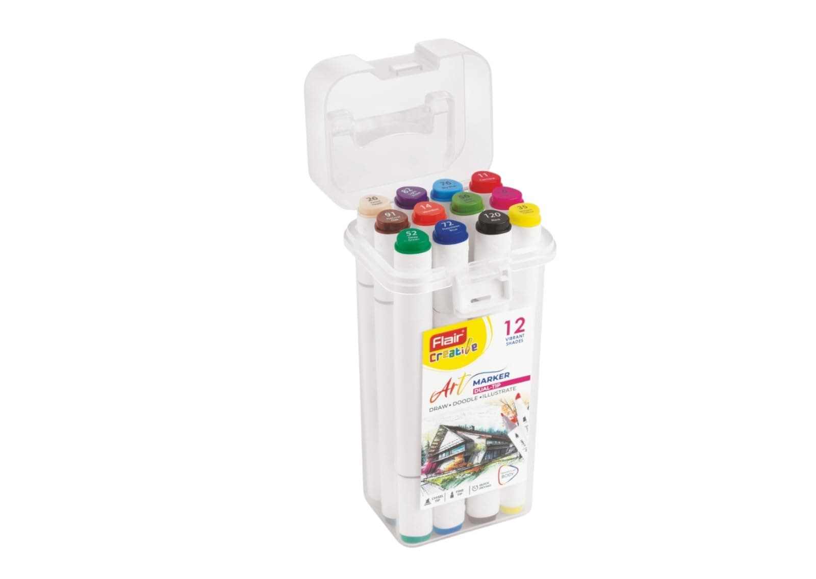 Art Marker Set 12 Shades | Dual Tip Brush & Fine Point | Vibrant Pigment Ink for Drawing, Coloring, Sketching, Calligraphy | Ideal for Students, Artists, Designers, DIY Crafts & School Projects