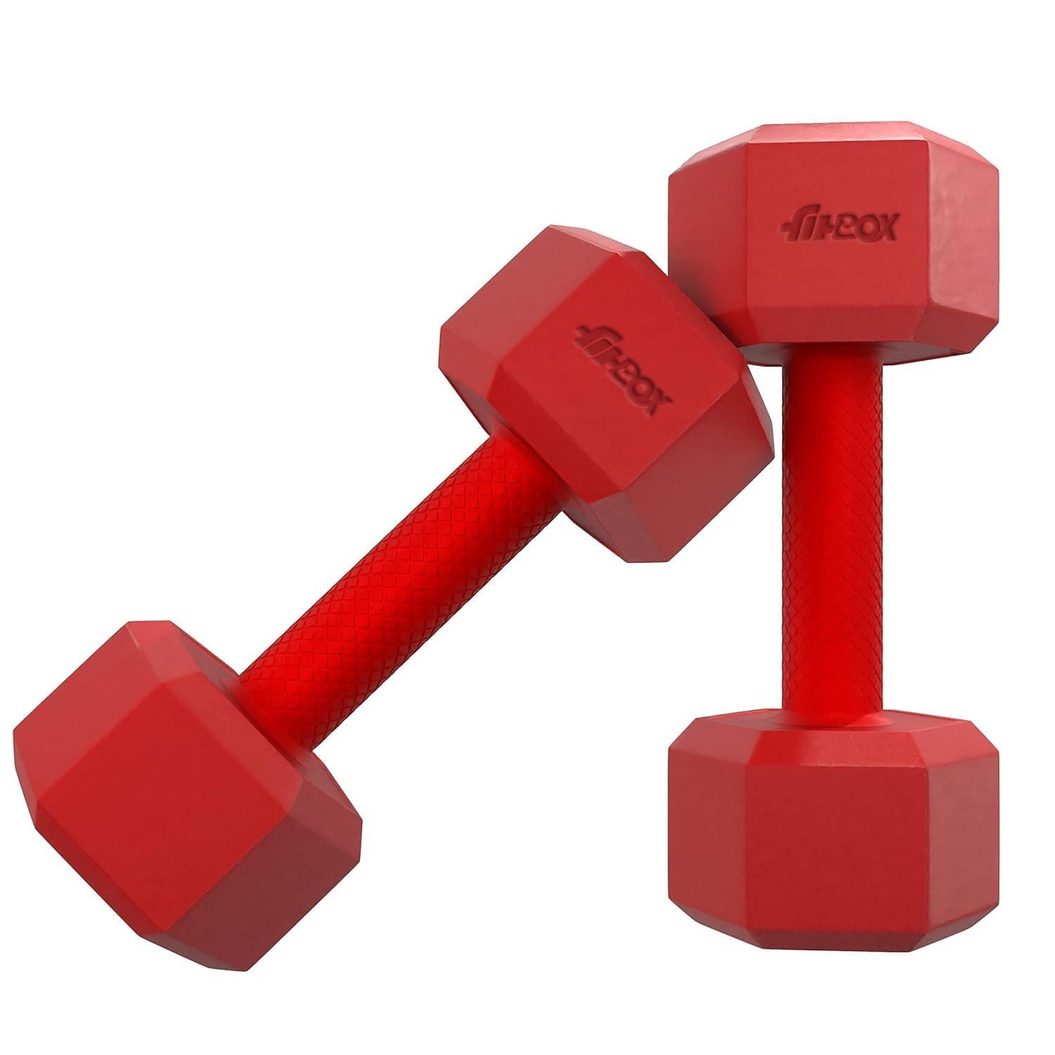 FitBox Sports 6kg Hexa Dumbbells Set (3kg x 2) Exercise and Fitness Training Kit - RED, Blend;Polypropylene (PP)