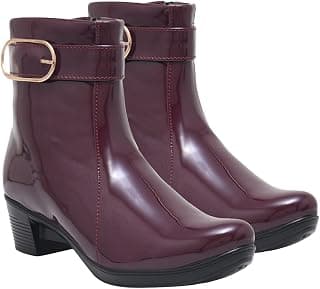 Shoetopia Women's Ankle Boots with Low Heel & Gold Buckle – Stylish Slip-Resistant Zip-Up Short Boots for Casual & Party Footwear