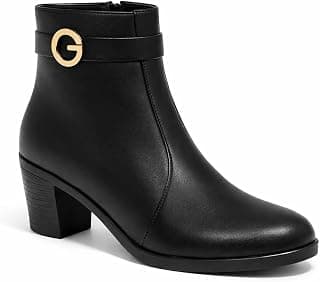 ABJ FASHION Women’s Brown Ankle Boots | Stylish Block Heel Boots with Round Buckle Strap | Side Zip Casual Booties