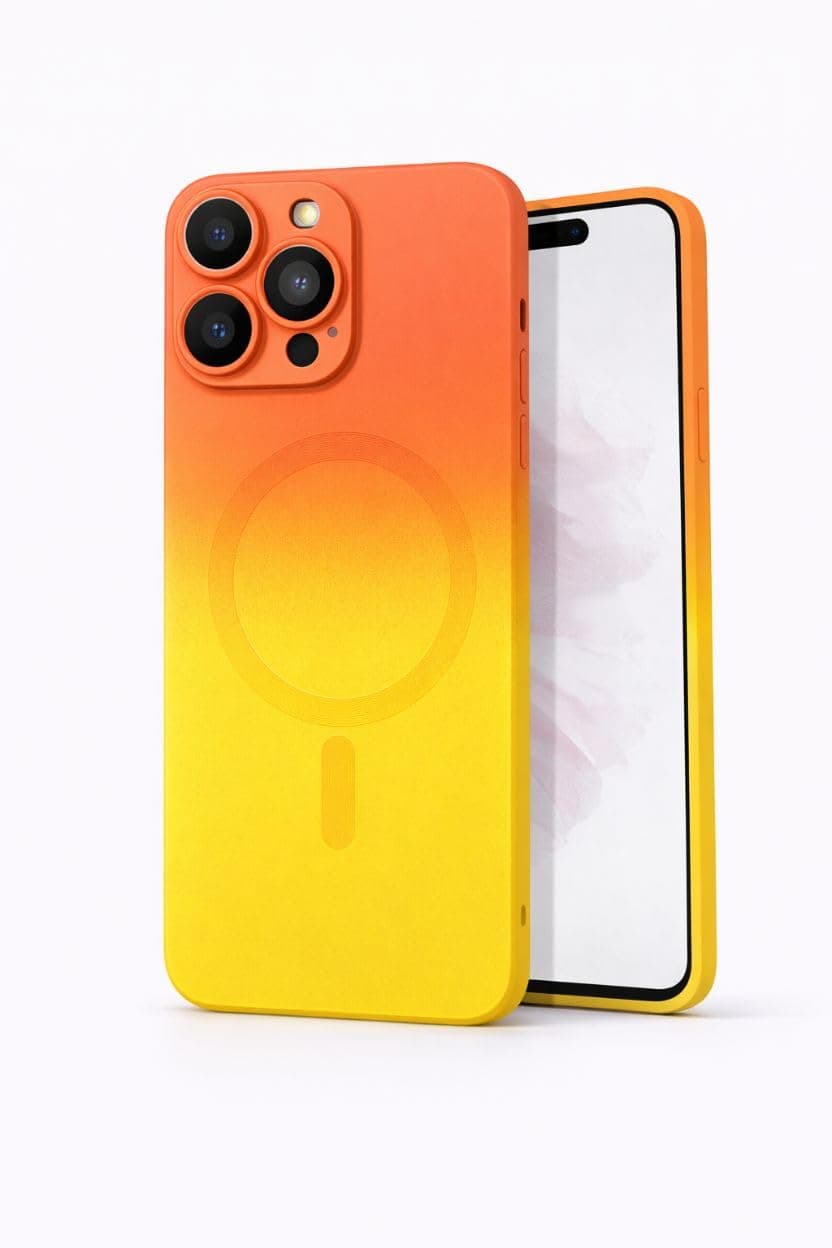 amazon basics Gradient Mag-Safe Case for iPhone 16 Pro | Soft Silicone Shockproof Cover with Camera Protection | Slim Lightweight Design | Smooth Touch & Durable - Orange & Yellow