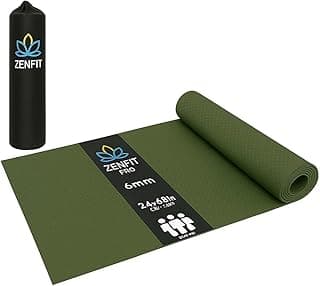 Yoga Mat for Women & Men | High Density TPE Yoga Mat with 6mm Cushion | Non-Toxic, Sweat-Resistant & Double Sided Anti-Slip Exercise Mat | Lightweight & Portable with Carry Bag (Olive)