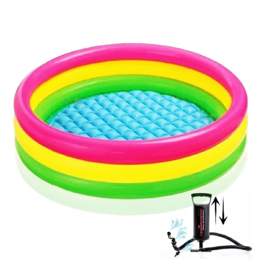 LONGMIRE 4 Ft Round with Pump Swimming Bath Tub for Kids | Inflatable Sunset Glow Round Colourful Ring Baby Portable Baby Bath tub | 0-5 Years | Indoor & Outdoor Swimming Pool for Kids (Multi Color)