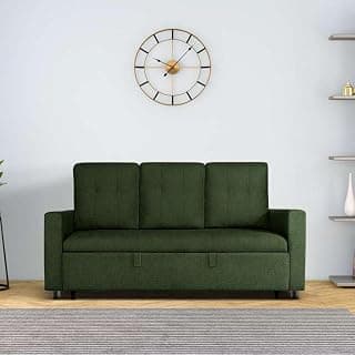 Duroflex Ease - Wood 3 Seater Sofa Cum Bed with Pullout Mechanism, Sap Green Finish, 3-Person Sofa