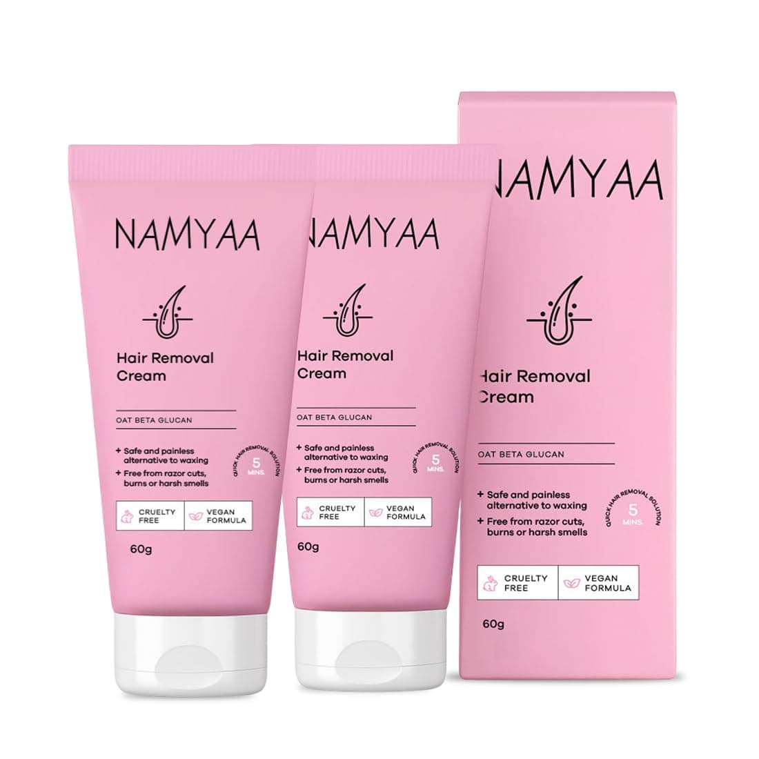 Namyaa Hair Removal Cream for Intimate Skin with Free Vitamin C Serum, 60 gram, Pack of 2