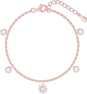 GIVA 925 Silver Anushka Sharma Rose Gold Flower Charm Bracelet, Adjustable | Gifts for Women and Girls | With Certificate of Authenticity and 925 Stamp | 6 Months Warranty