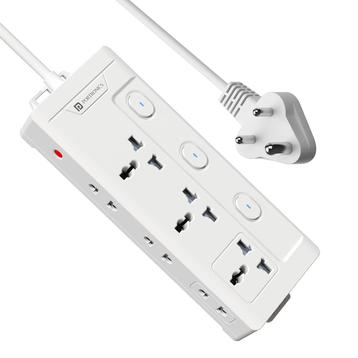 Portronics Power Plate 10 Pro, 6-in-1 Power Extender with 2500W Output, Universal Sockets x3, Side 2-Pin Sockets x3, Individual Switches with LED, 2M Long Cord, Overload Protection, Wall Mount Design