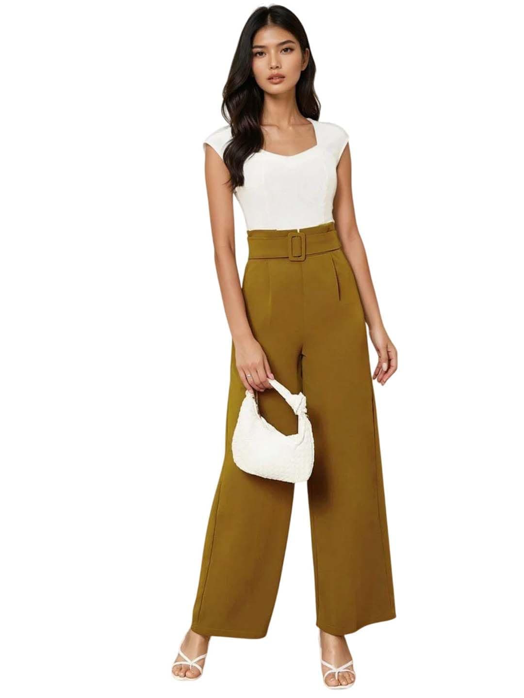 KOTTY Women's High Rise Viscose Rayon Relaxed Fit Korean Trousers