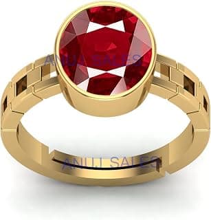 Anuj Sales 6.55 Carat Natural Certified Ruby Manik Panchdhatu Birthstone/Astrology/Rashi Ratan Adjustable Ring for Men & Women
