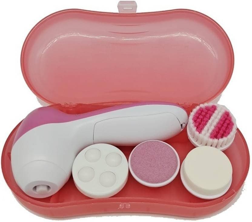 Painless 4 in 1 Facial Cleaning & Massager Set - Pink | Electric, Cordless and Battery Powered Callus Remover For Men & Women | With Interchangeable Multiple Heads (Pink)