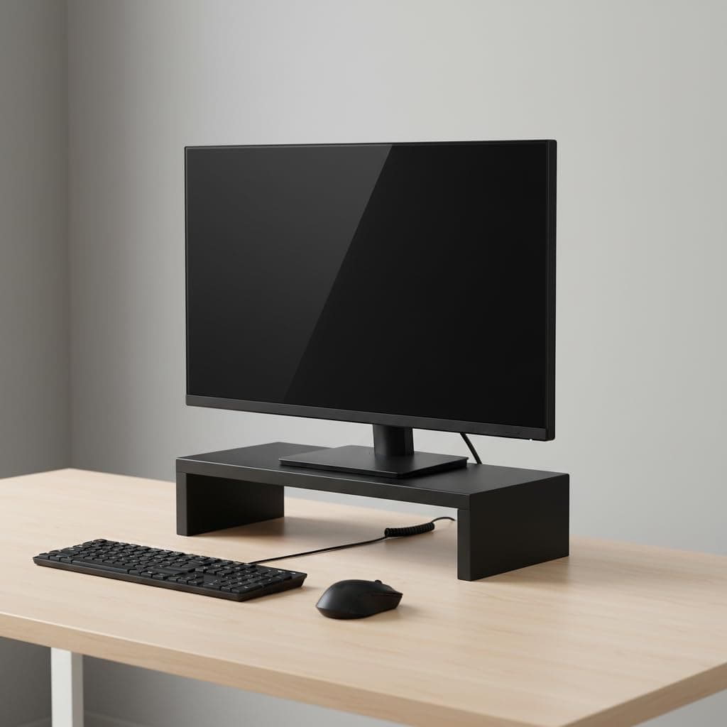 flux Monitor Stand Wooden | Monitor Stand Riser | PC Stand For Desktop Table | Heavy Hold, Non Slip, Material: Particle Board Wooden Black
