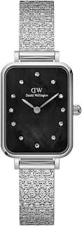 Daniel Wellington Quadro Analog Watch for Women with Mother of Pearl Black Rectangle Dial & Silver Stainless Steel Bracelet Band Water Resistant Women's Wrist Watches - DW00100581