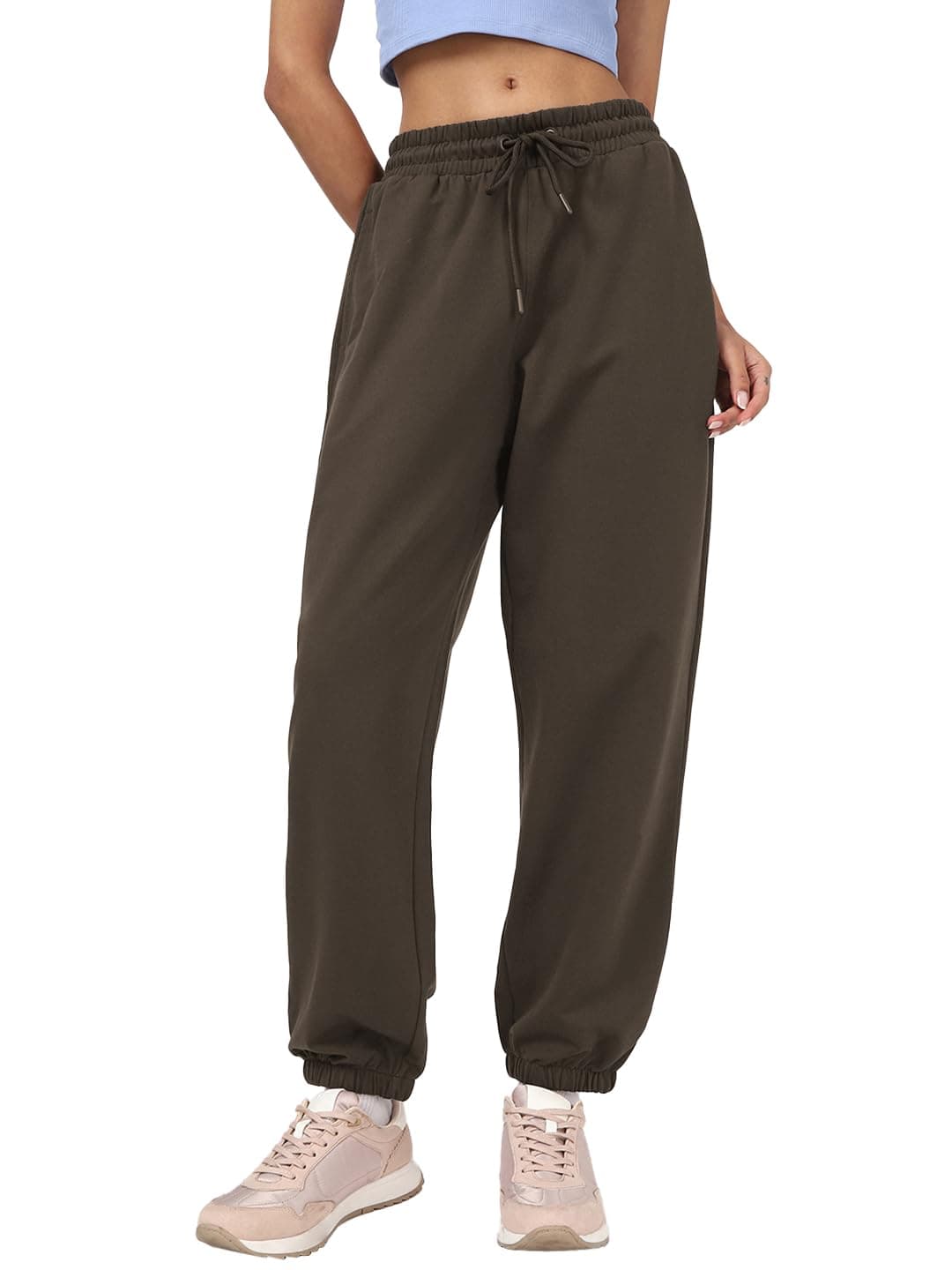 Bewakoof Women's Solid Oversized Fit Cotton Terry Joggers