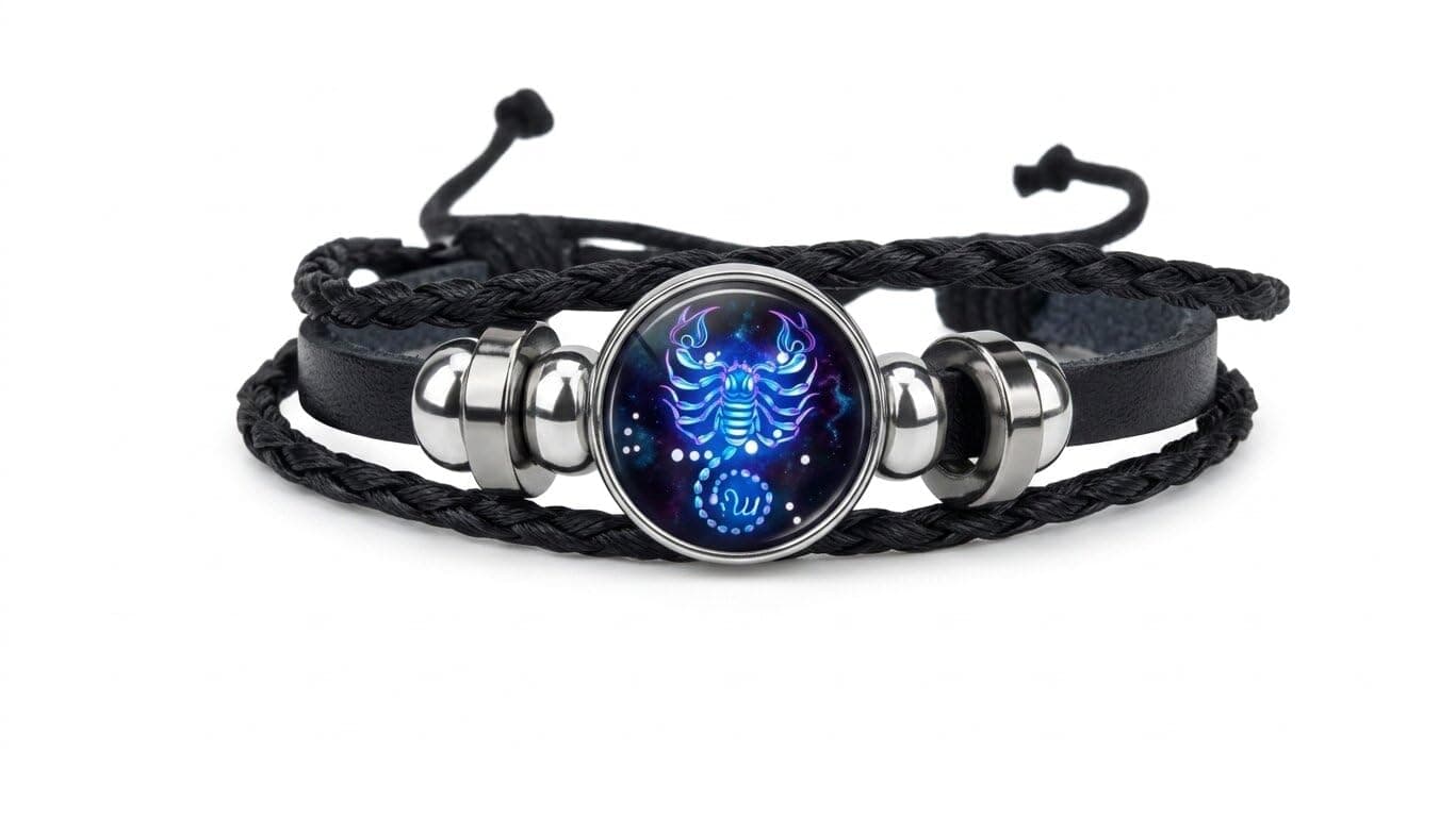 BHAGYA G Zodiac Constellation Bracelet 12 Constellation Zodiac Signs Guardian Fluorescent Woven Black Leather Bracelet for Women Men Jewellery Gifts