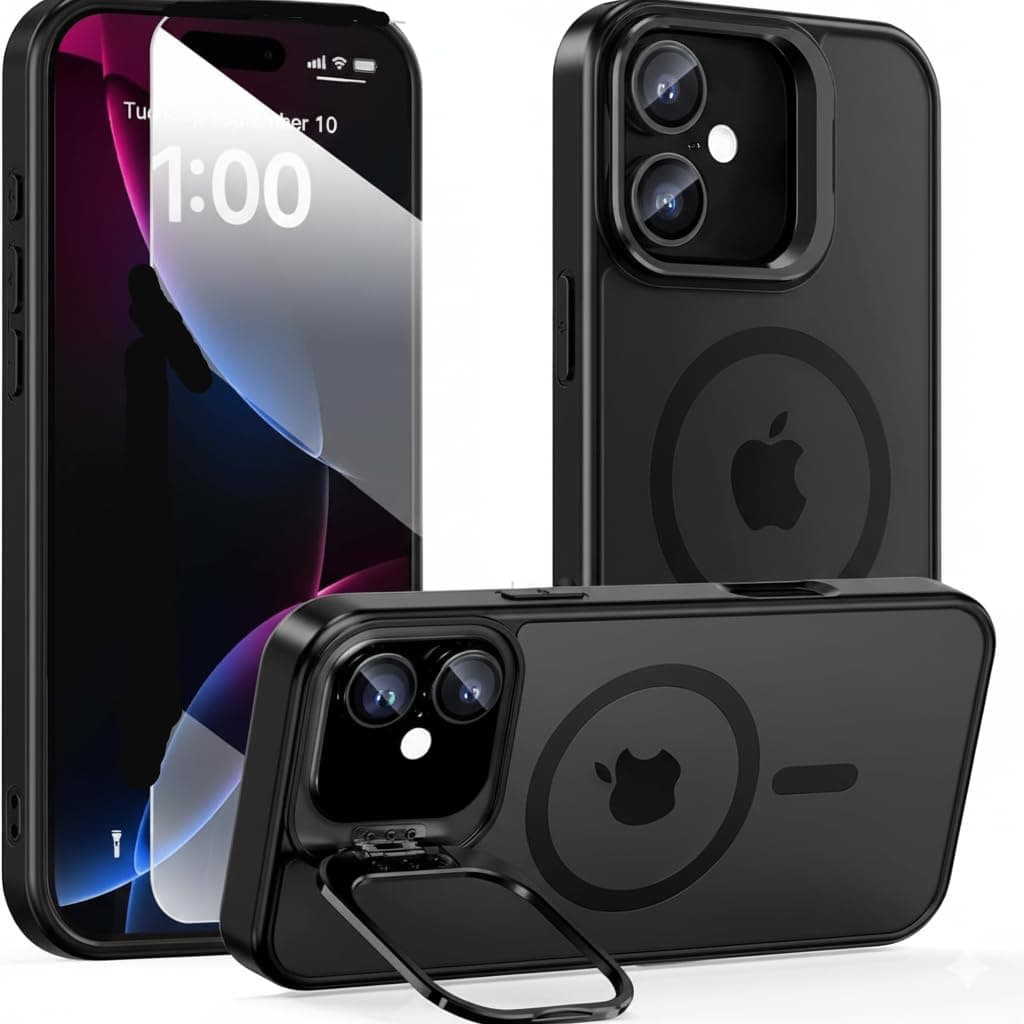 keeshar MagPro case with Stand for Apple iPhone 17 | Magnetic Compatible Protective Cover with Strong Magnetic, Shockproof Armor, Scratch Resistant Polycarbonate Hard Back | Translucent Matte Black